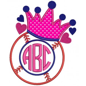 Baseball Crown Monogram Applique Machine Embroidery Design Digitized Pattern 